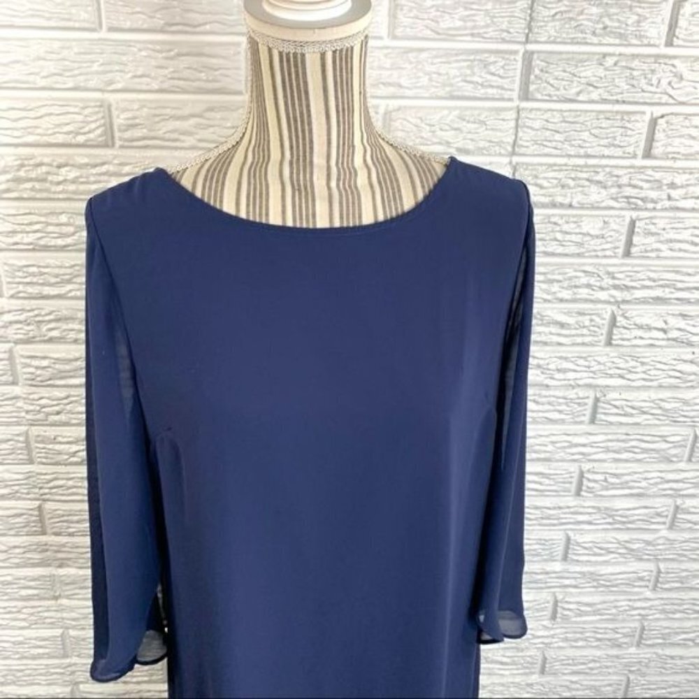 Jennifer Lopez Blue Low Back Dress Sheer Sleeves Size 10 - Picture 2 of 6